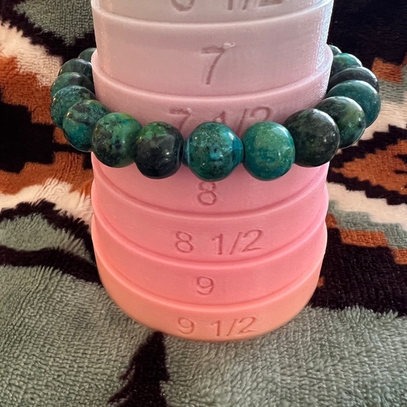 ❤️ Southwestern Heavy Chrysocolla Gemstone Stretch Bracelet 14mm Adjustable - Picture 9 of 9